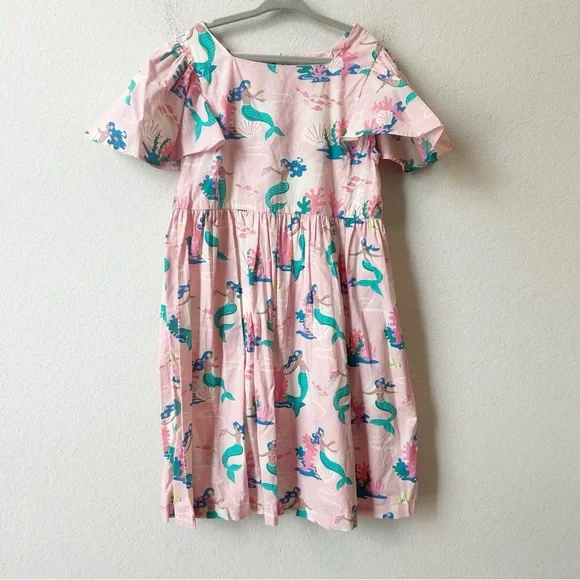 Mini Boden Pink Mermaids Cotton Girls Sundress Flutter Sleeves Sz 8-9y - Picture 2 of 11
